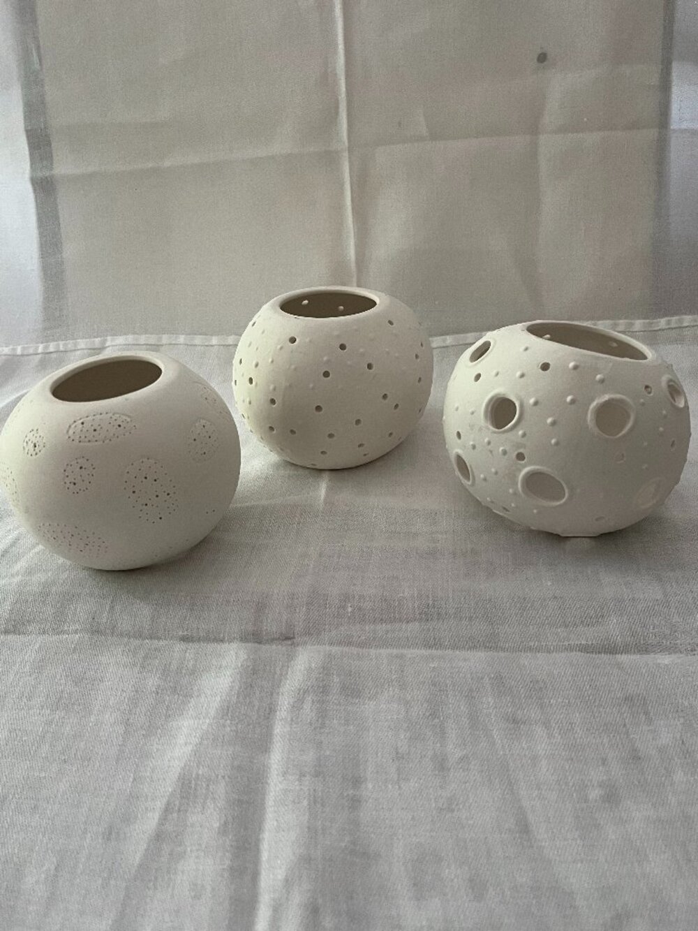 Three White Ceramic Tealight Candle Holders